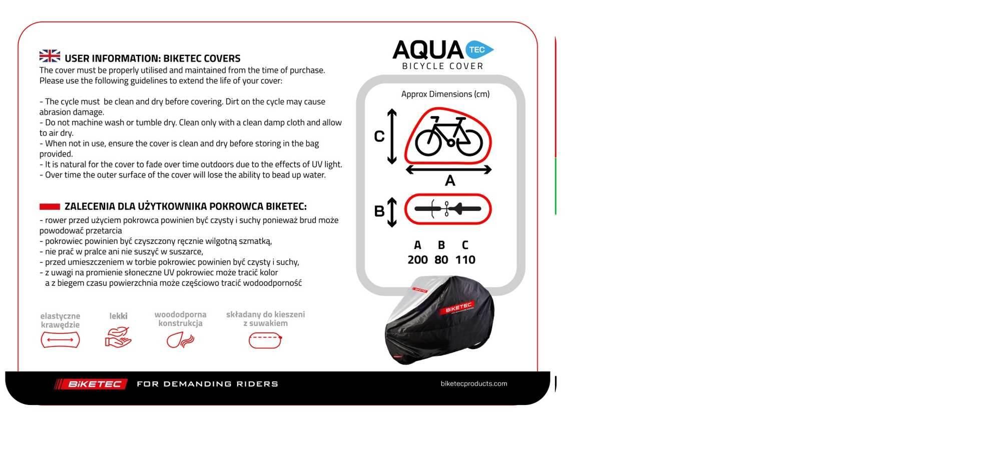 Biketec Pokrowiec Wodoodporny Aquatec Na Jeden Rower Kolor Czarny/Szary Roz - zdjęcie 2
