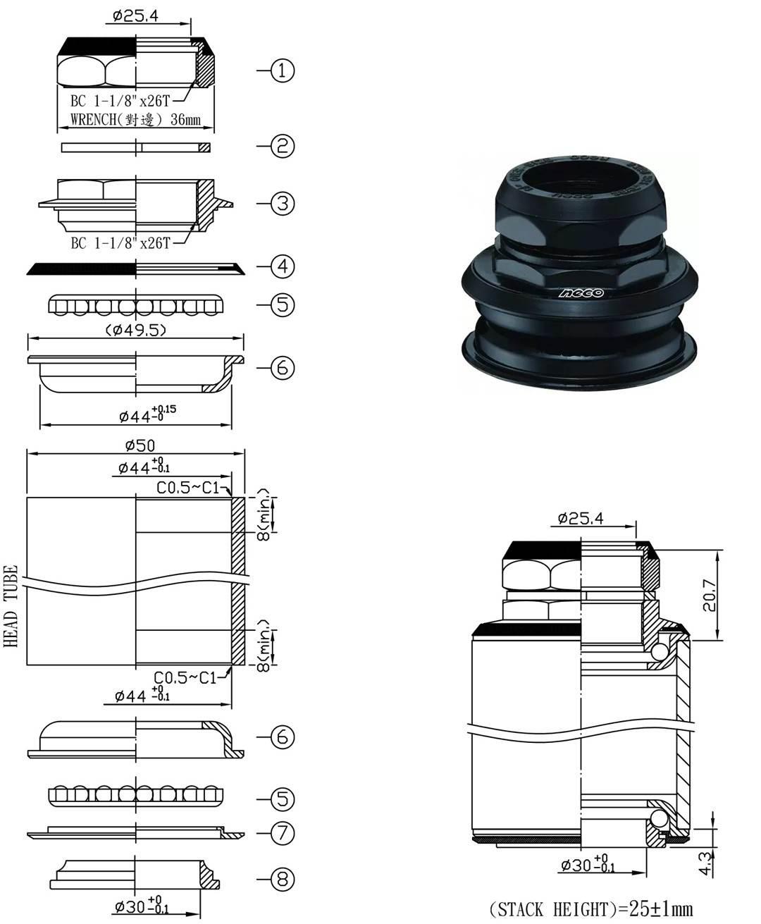 Stery Skręcane Półzint1-1/8" Neco H128N Bk